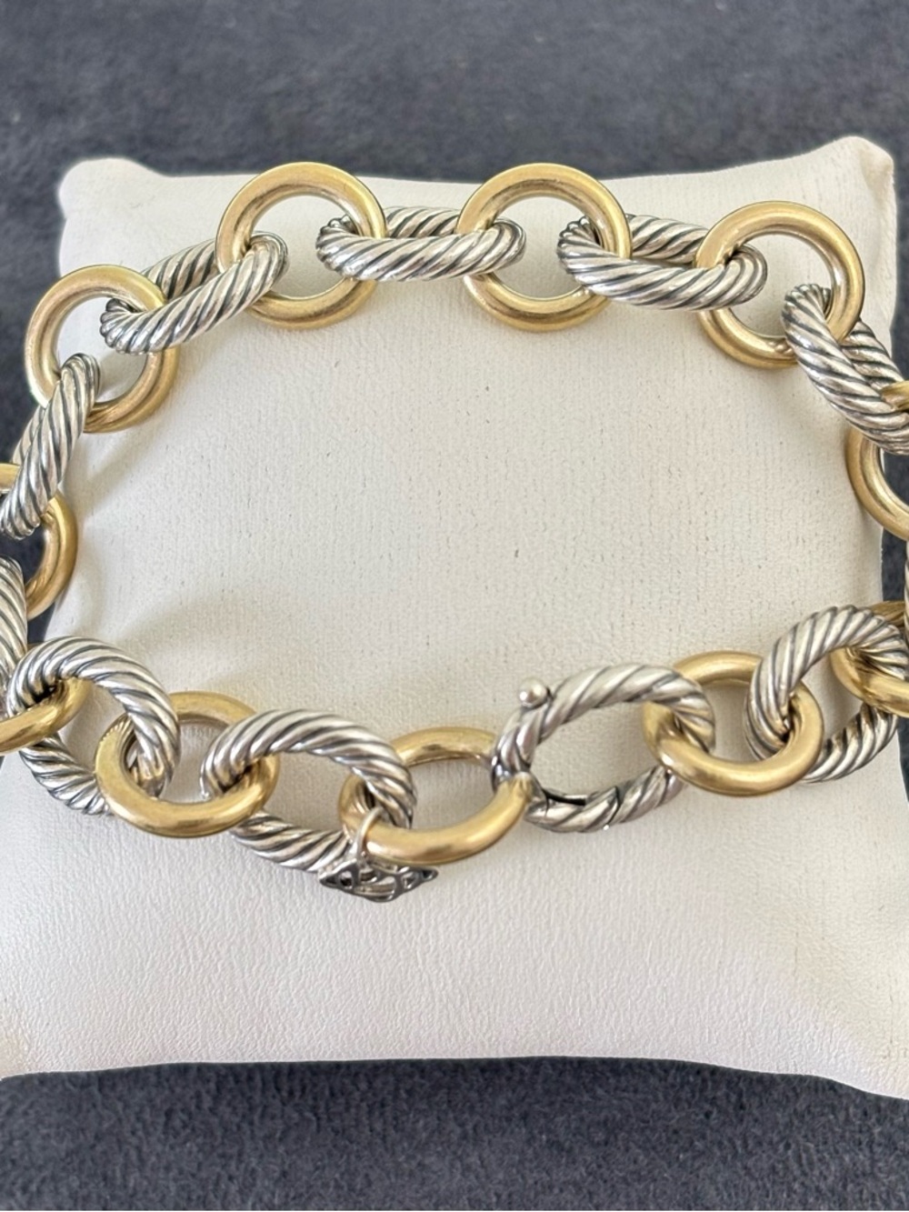 David Yurman 925 & 18k Gold 12mmOval Link Chain Bracelet-Large